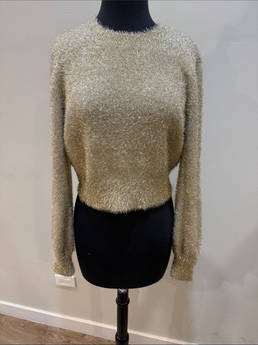 Aritzia Sunday Best kitten sweater gold metallic
